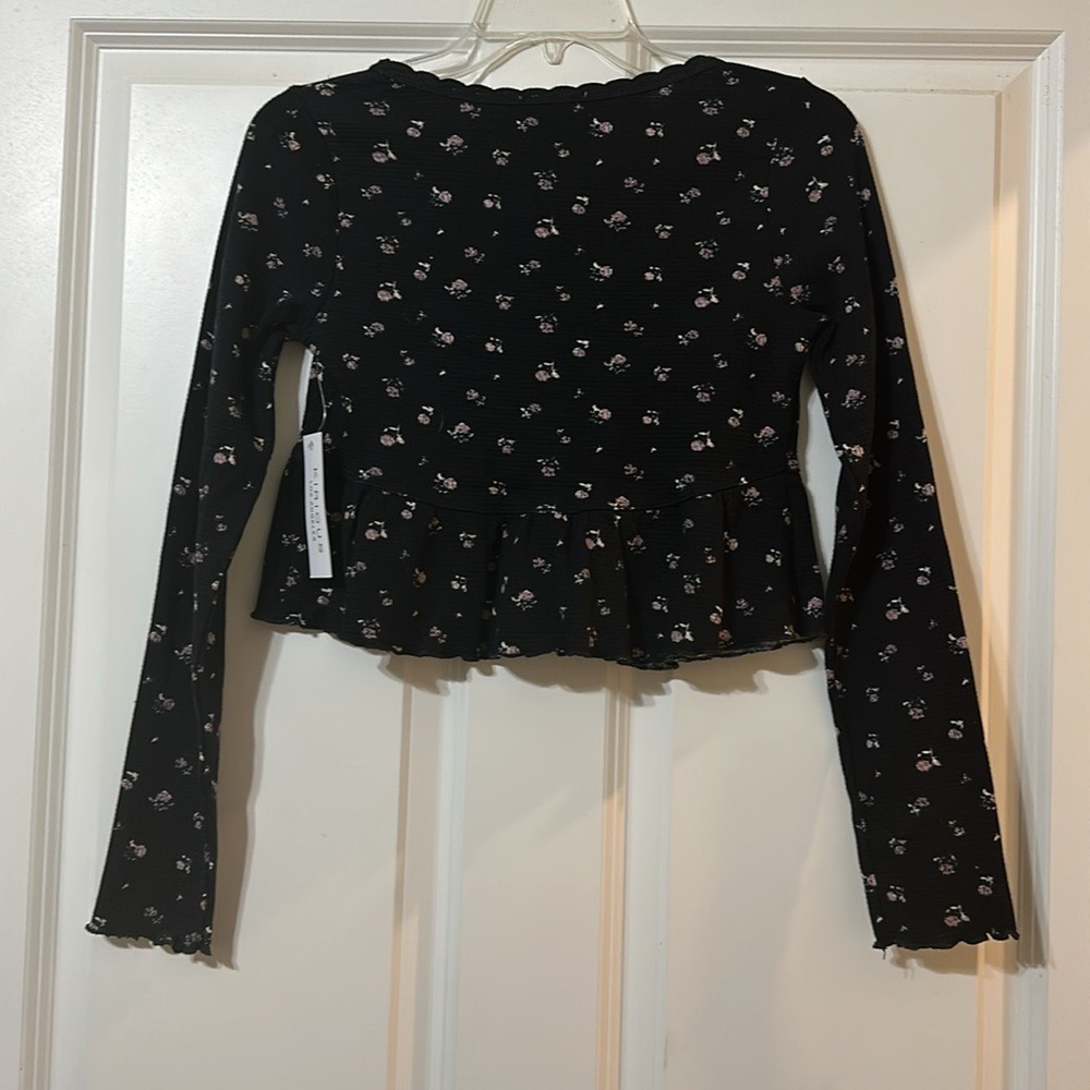 Kirious Los Angeles Black Floral Waffle Knit Peplum Top Long Sleeve KT10026 S - Picture 4 of 14